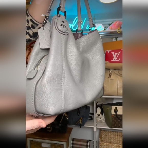 Coach Edie 31 Prairie Rivets Turnlock Bag In Gray Leather Gunmetal Hardware - Picture 2 of 12